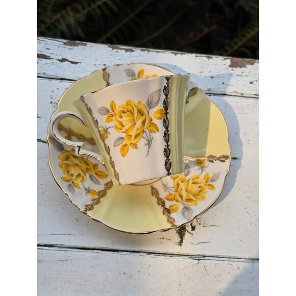 Margaret Rose Royal Standard Bone China Teacup & Saucer Set Yellow Floral Englan - Picture 1 of 9